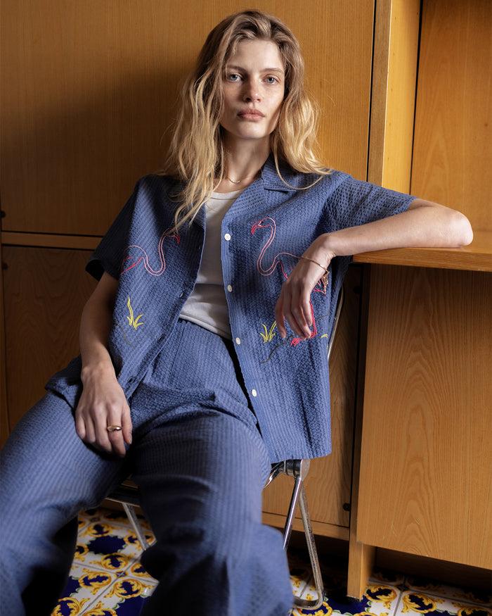 Maison Labiche La Chemise Souchier En Seersucker "flamingo"