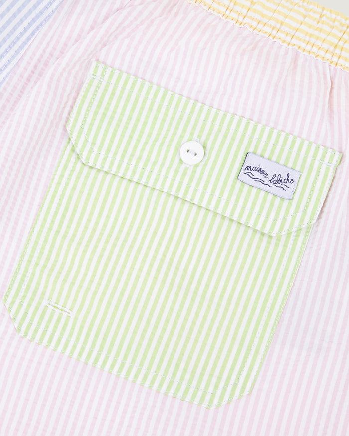 Maison Labiche Le Short De Bain Maillot Seersucker "out Of Office"