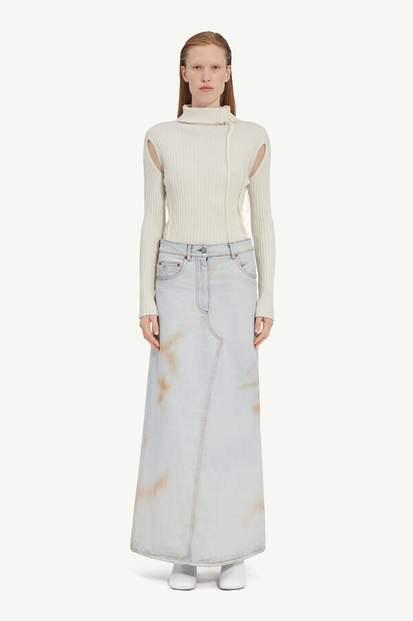 maison margiela Jupe longue effet usé en denim