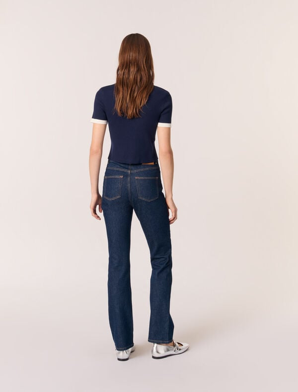 Maje Cardigan Court à Détails Contrastés Marine / Ecru