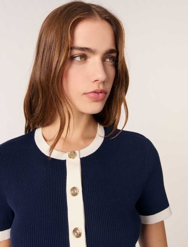 Maje Cardigan Court à Détails Contrastés Marine / Ecru