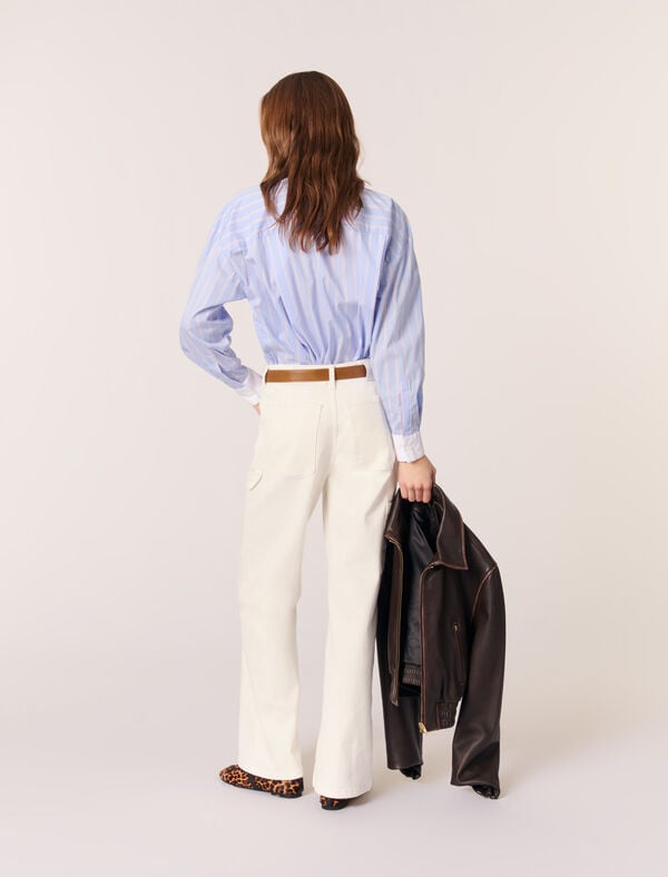 Maje Chemise à Rayures Et Col à Perles Rayures Bleu Clair