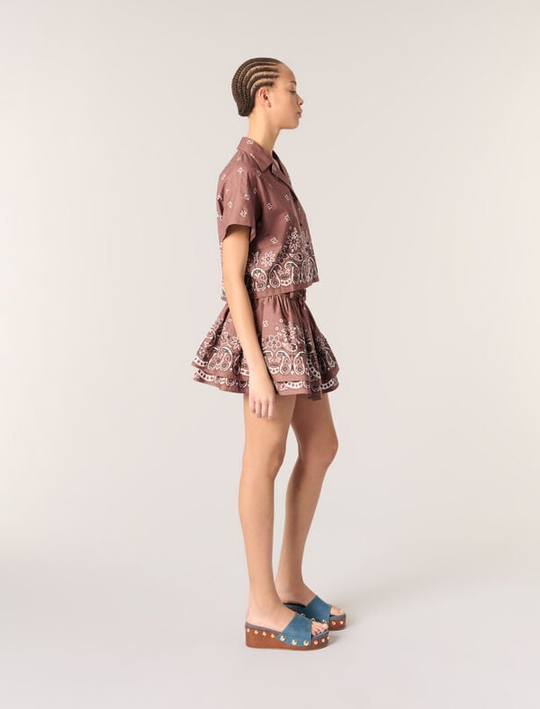 Maje Chemise Courte Imprimée à Strass Imprime Bandana Marron