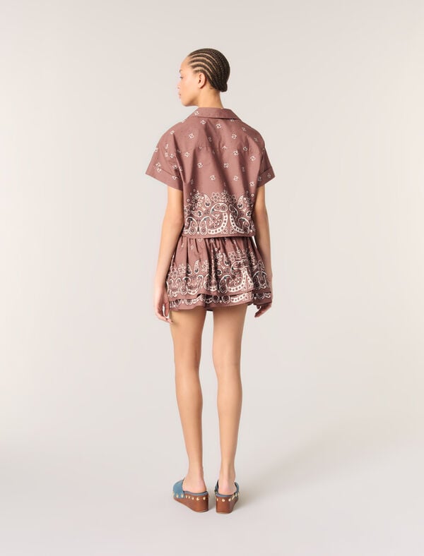 Maje Chemise Courte Imprimée à Strass Imprime Bandana Marron