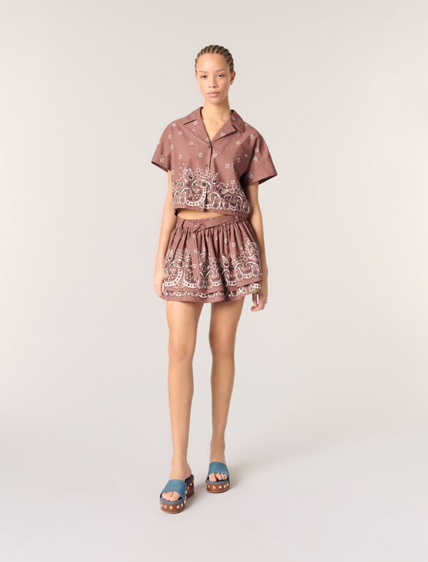maje Chemise courte imprimée à strass Imprime bandana marron