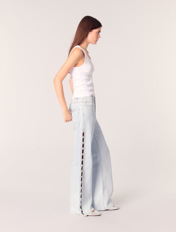 Maje Jean Large Ouvert à Détails Strassés Bleu Ciel