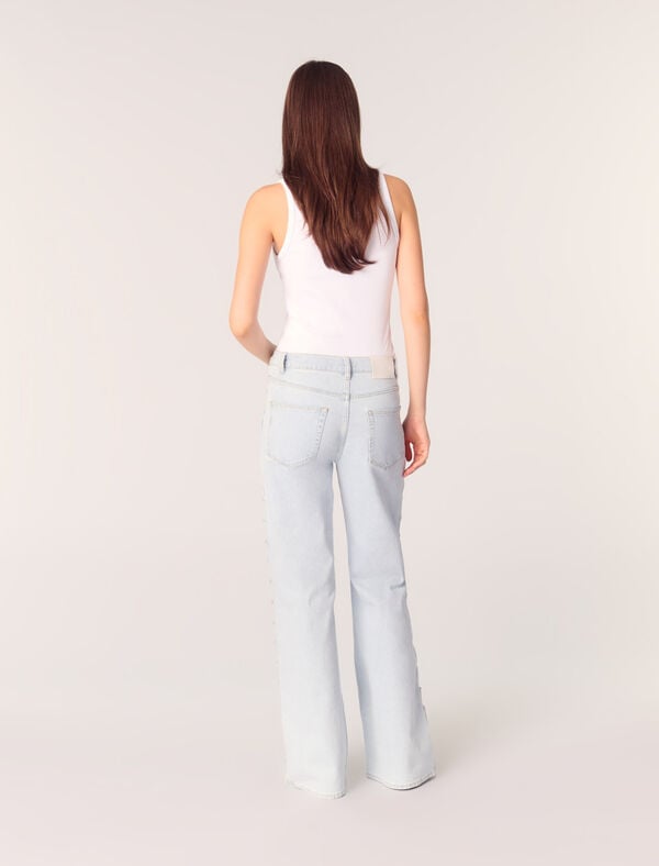 Maje Jean Large Ouvert à Détails Strassés Bleu Ciel