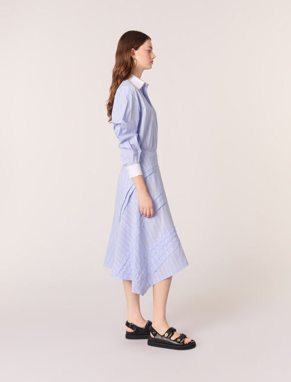 Maje Jupe Longue En Coton à Rayures Rayures Bleu Clair