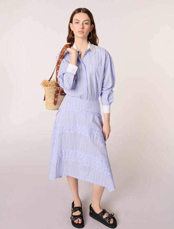 Maje Jupe Longue En Coton à Rayures Rayures Bleu Clair