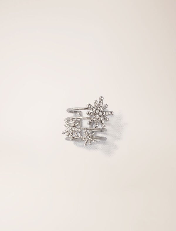maje Bague anneaux à étoiles strassées Argent