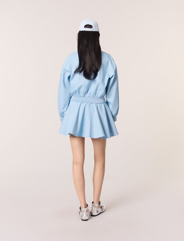 Maje Blouson Bomber Court En Denim Bleu Ciel