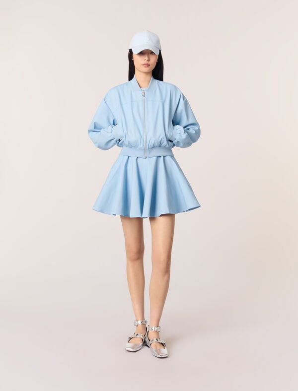 maje Blouson bomber court en denim Bleu Ciel