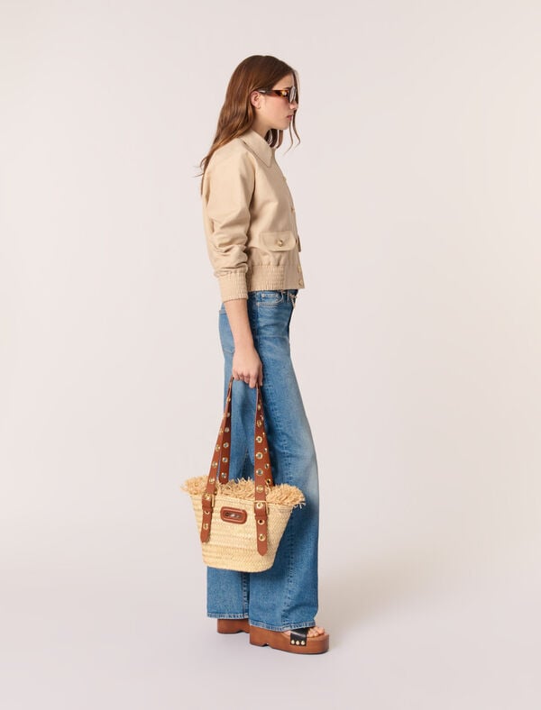 Maje Blouson Bomber En Lin Et Coton Beige