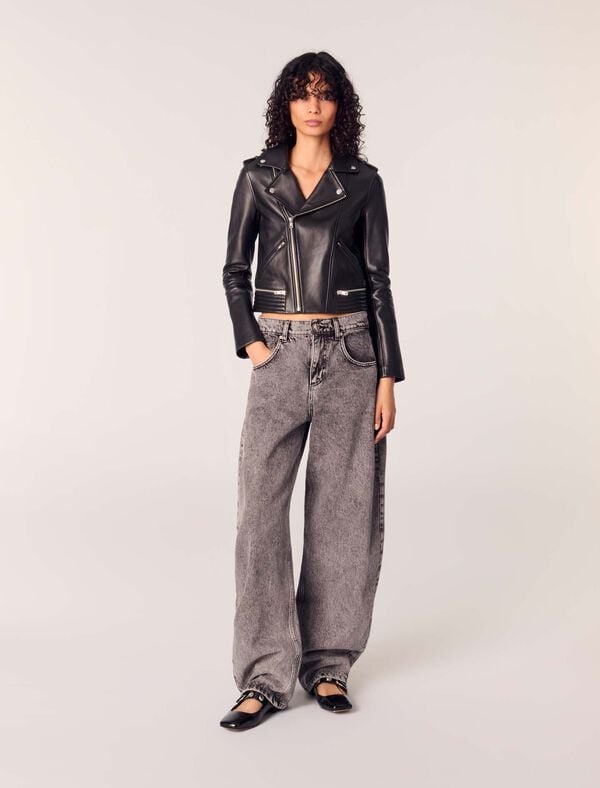 maje Blouson en cuir d'agneau Noir