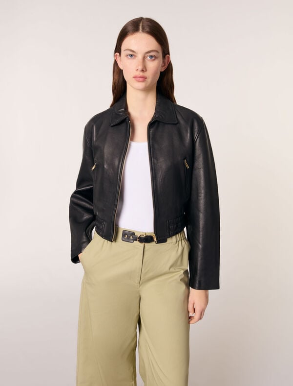 Maje Blouson En Cuir Noir