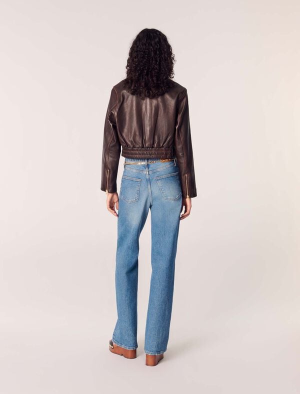 Maje Blouson En Cuir Vintage Marron