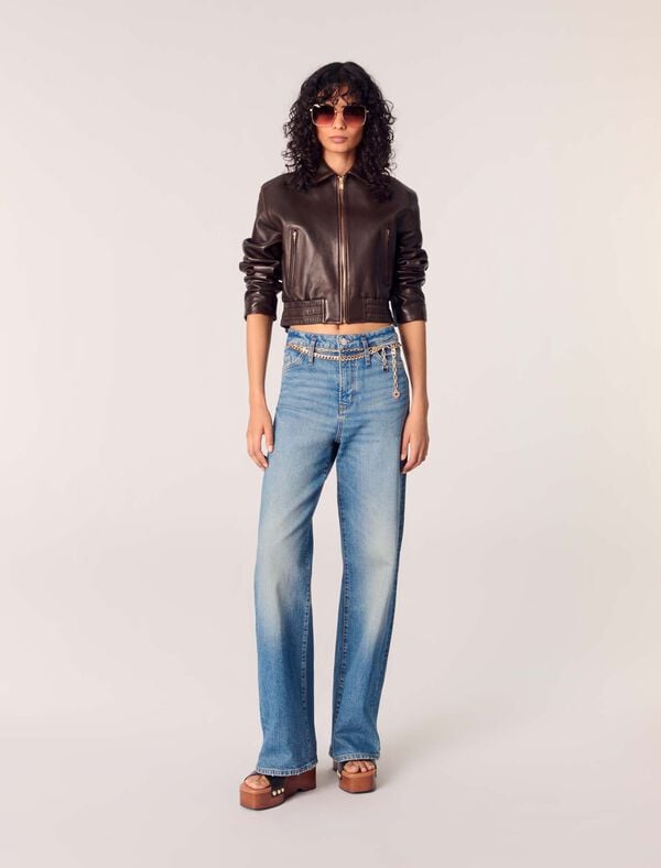 maje Blouson en cuir vintage marron