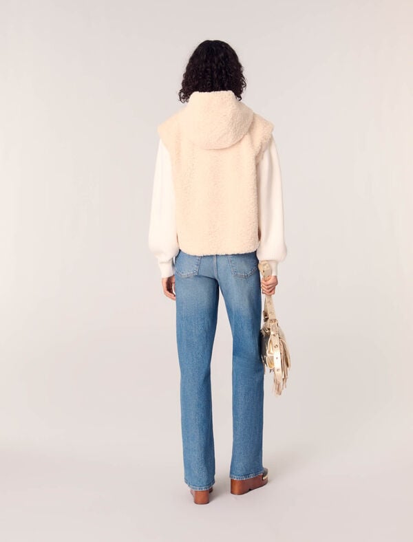 Maje Blouson Fausse Fourrure Bi-matière Ecru