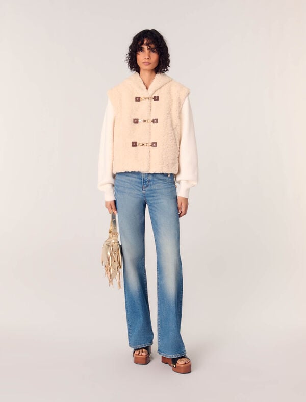 maje Blouson fausse fourrure bi-matière Ecru