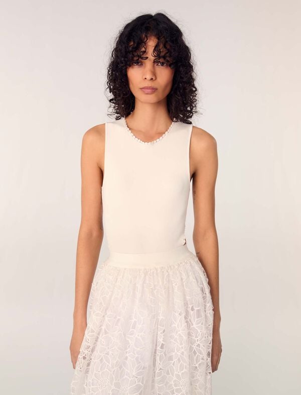 Maje Body à Dos Ouvert Et Col Bijoux Blanc