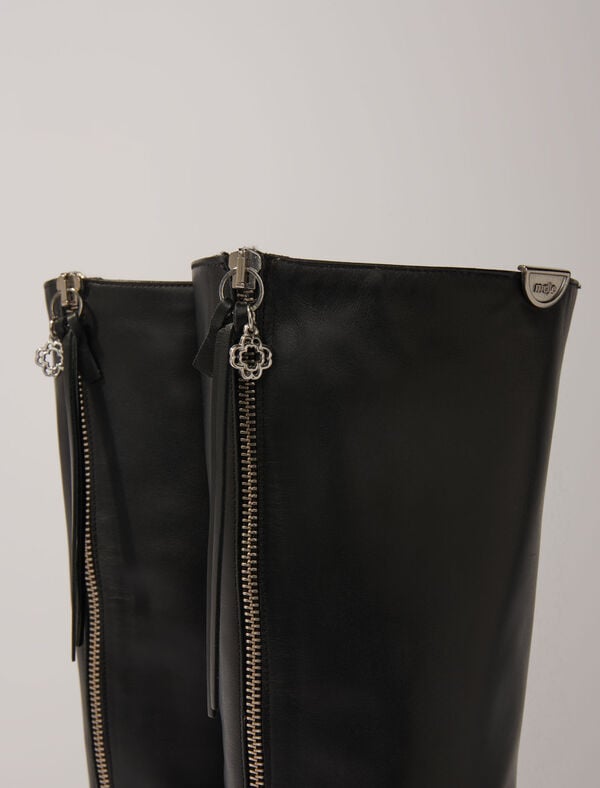 Maje Bottes En Cuir à Bouts Pointus Noir