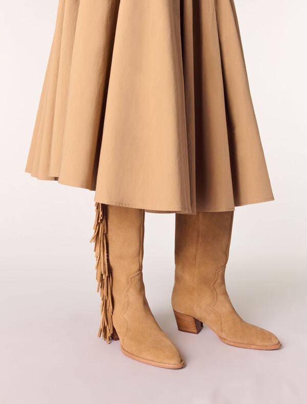 Maje Bottes Western En Suède à Franges Noir