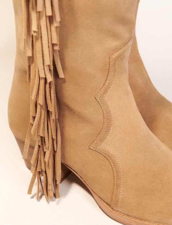 Maje Bottes Western En Suède à Franges Noir