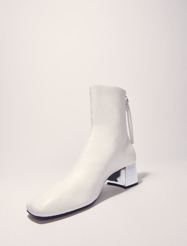 Maje Bottines En Cuir à Bout Carré Ecru