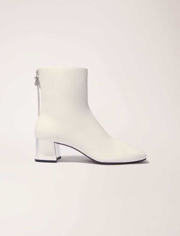 maje Bottines en cuir à bout carré Ecru