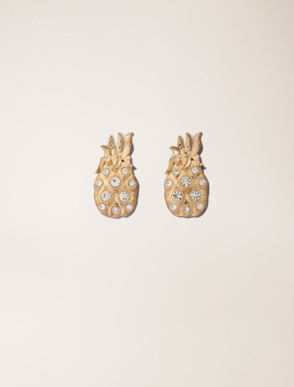 maje Boucles d'oreilles ananas à strass Or
