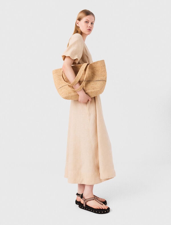 Maje Cabas Crocheté En Raphia Beige