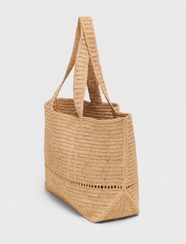 Maje Cabas Crocheté En Raphia Beige