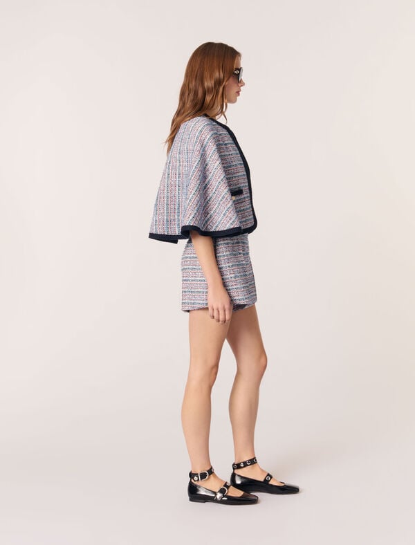 Maje Cape En Tweed Et Galons Contrastés Bleu / Rouge