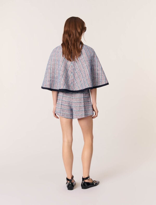 Maje Cape En Tweed Et Galons Contrastés Bleu / Rouge