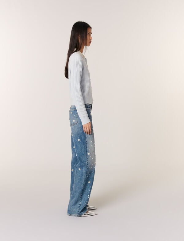 Maje Cardigan à Col Bijoux Amovible Bleu