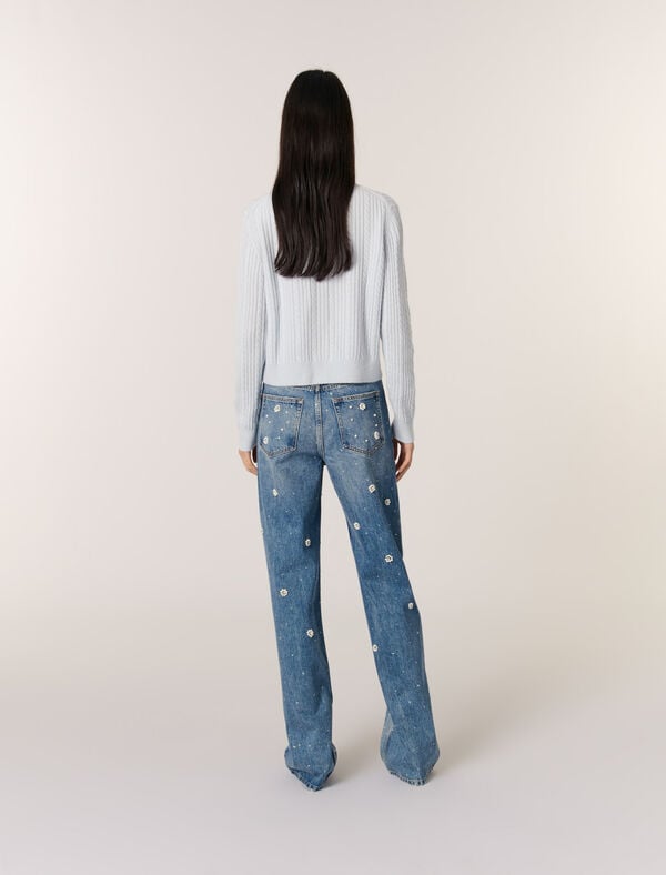 Maje Cardigan à Col Bijoux Amovible Bleu