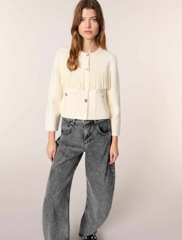 Maje Cardigan à Franges Ecru