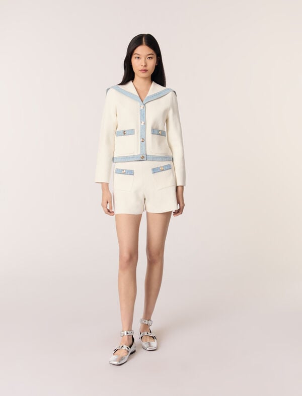 maje Cardigan col marin à détails denim Ecru
