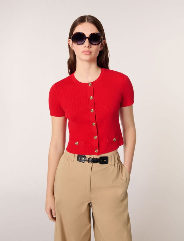 Maje Cardigan Court à Boutons Dorés Rouge