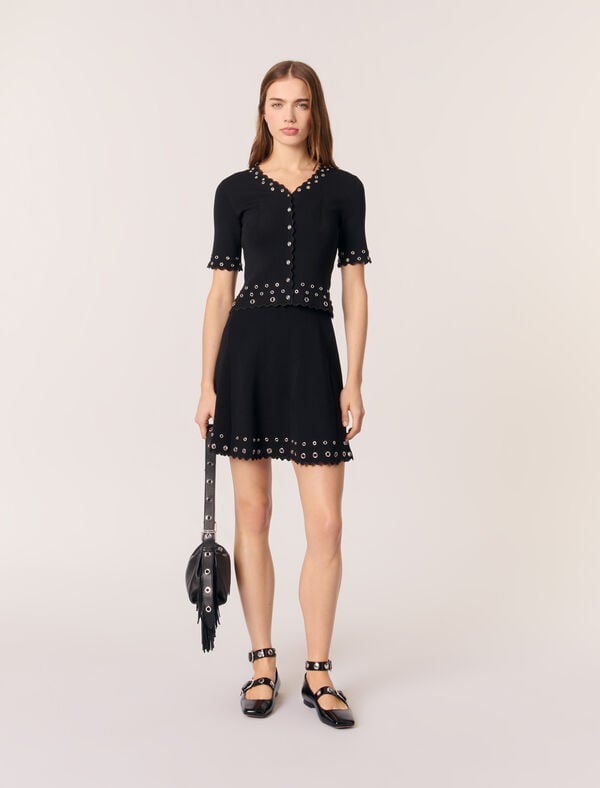 maje Cardigan court à œillets Noir