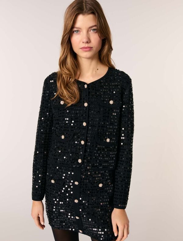 Maje Cardigan Court à Sequins Noir