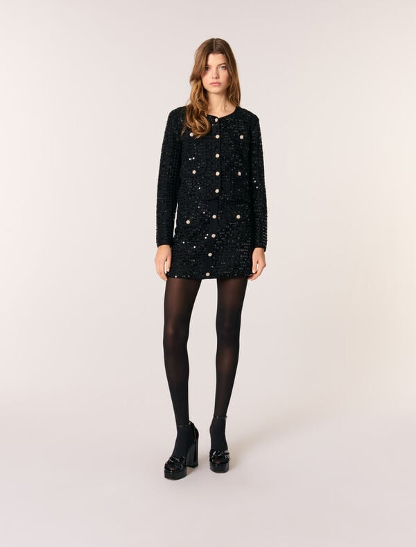 maje Cardigan court à sequins Noir
