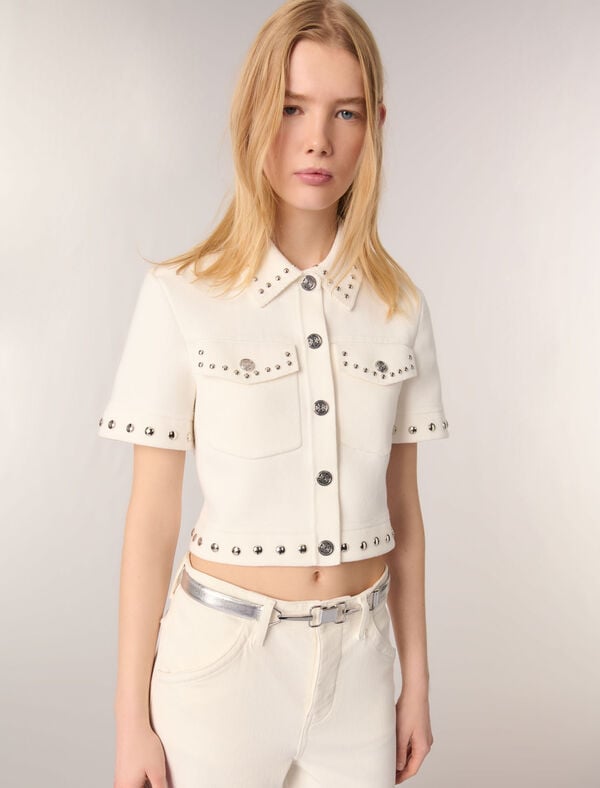 Maje Cardigan Court à Studs Ecru