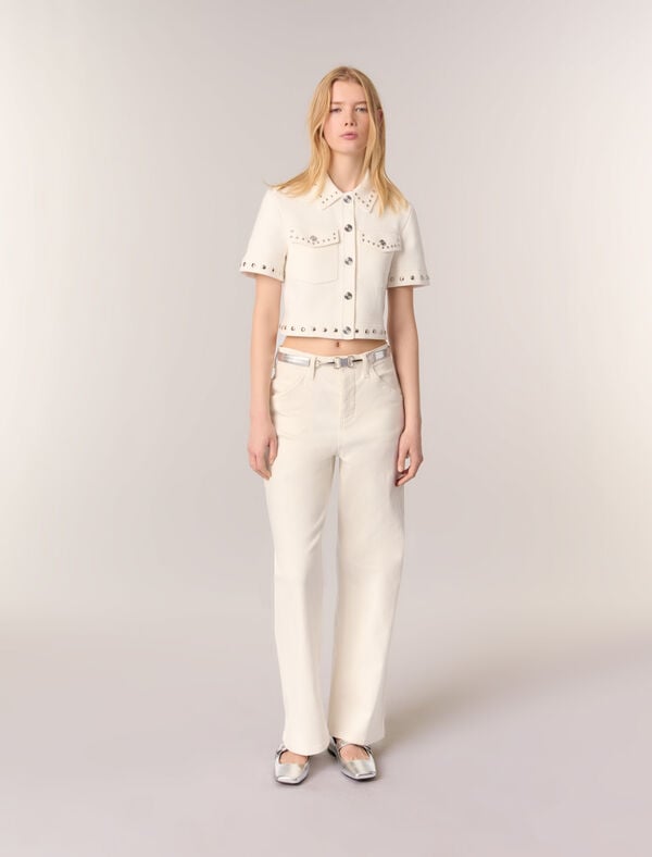 maje Cardigan court à studs Ecru