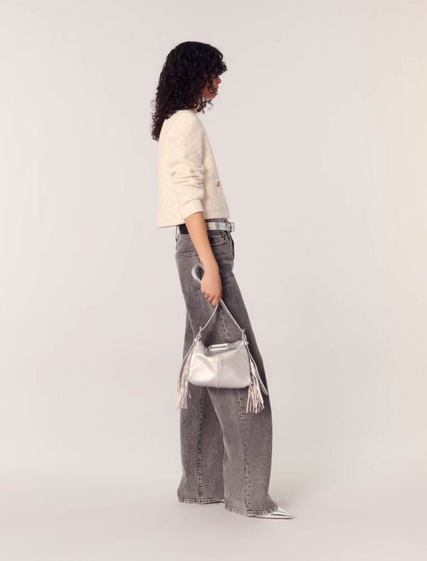 Maje Cardigan Court Effet Tweed Ecru