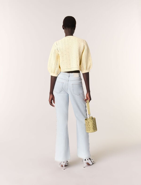 Maje Cardigan Court En Crochet Strassé Jaune
