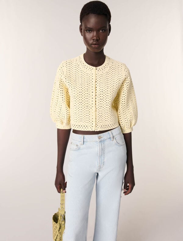 Maje Cardigan Court En Crochet Strassé Jaune