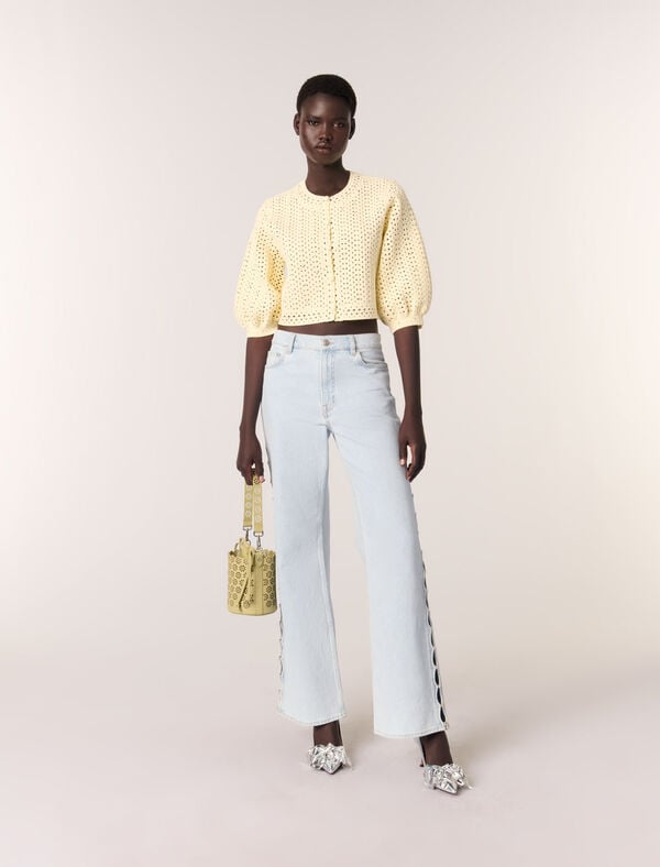 maje Cardigan court en crochet strassé Jaune