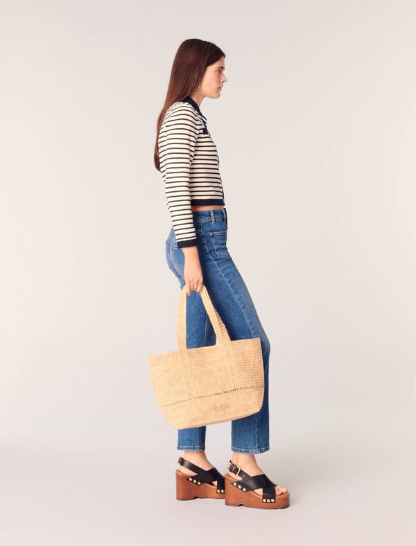 Maje Cardigan Court En Maille Côtelée Marine / Ecru