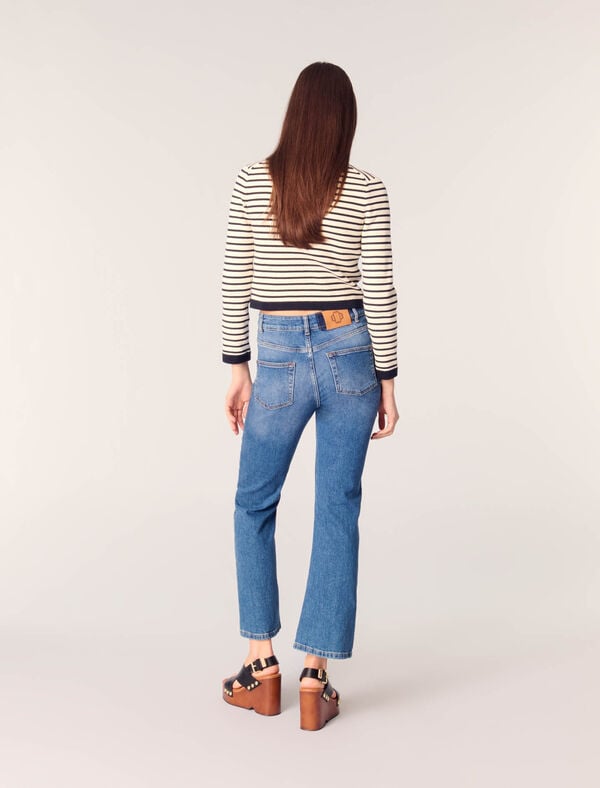 Maje Cardigan Court En Maille Côtelée Marine / Ecru